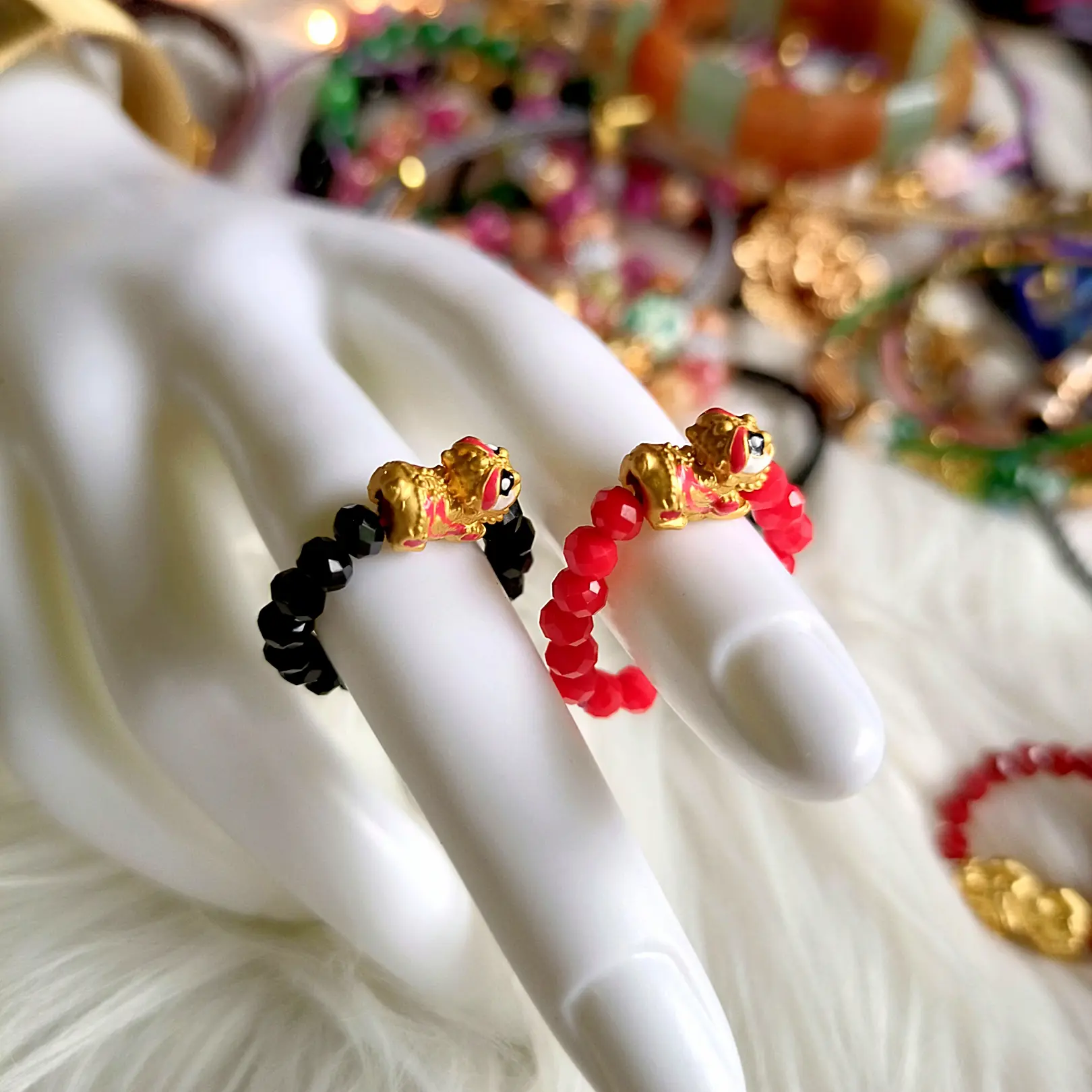 Cincin kristal ceko - elastis - handmade - hiasan barongsai warna gold - ring Jewellery