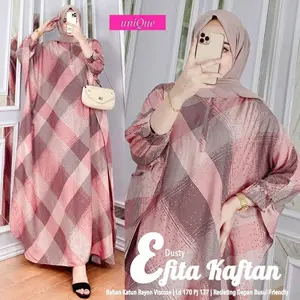 Kaftan Mewah Gamis Muslimah Jumbo Modern Motif Efita Resleting Depan