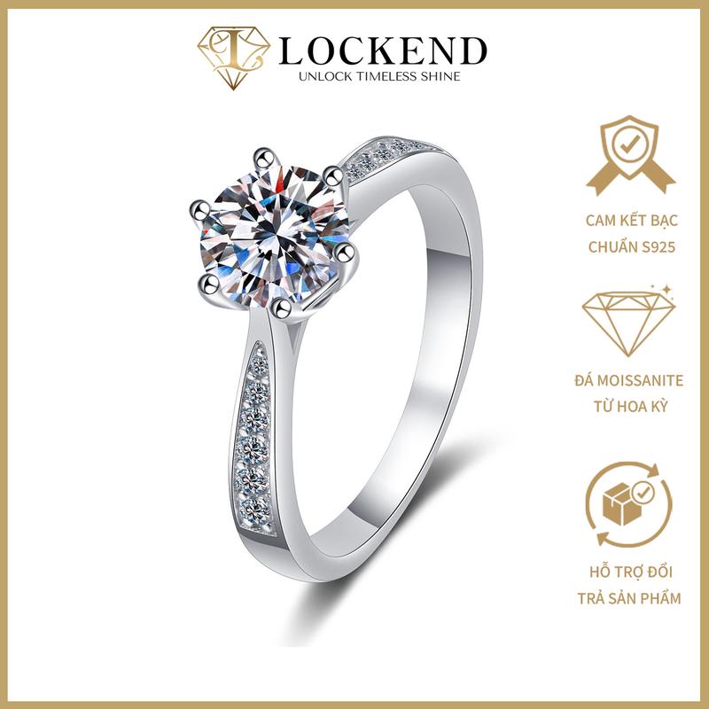 Lockend Nhẫn nữ công chúa 6 chấu bạc 925 đính đá Moissanite 1 carat màu D có chứng chỉ GRA sang trọng