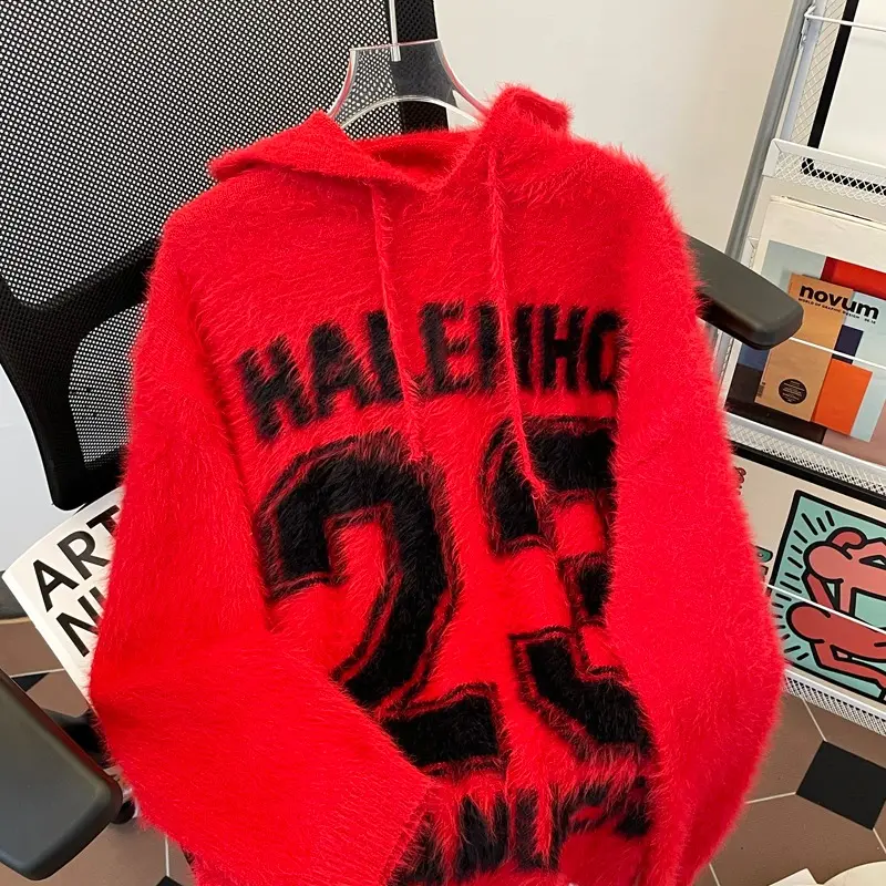 Áo Len Có Mũ Trùm Đầu, Thiết Kế Jacquard Chữ Cái Cổ Điển Mỹ Dáng Rộng Rãi Và Dễ Phối Đồ Dệt Kim, Dành Cho Nam Giới, Thích Hợp Cho Mùa Thu Và Mùa Xuân, Hàng Mới Về Năm 2024 7