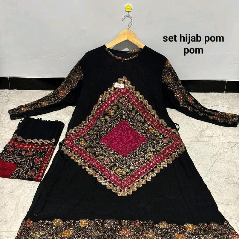 gamis set hijab sogan pom pom terbaru terbestseller 5