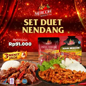 MERCON MERAH PUTIH - SET DUET NENDANG MERCON ISI 2 PACK (MERCON DAGING, AYAM MERCON) LAUK SIAP SAJI Food Pedas Instan [HARGA KHUSUS LIVE]