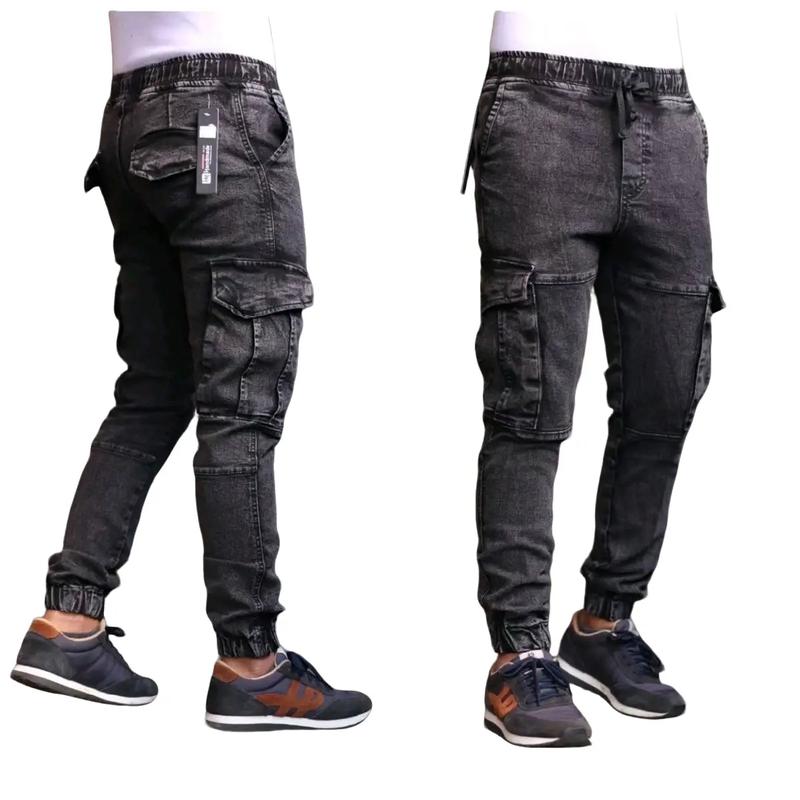 Celana Jogger Cargo Pria Panjang Jeans Denim Stretch Hitam Cowok 0