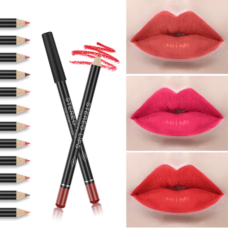 Product Introduction of Vibely 12 Colors New Professional Wood Lip Liner Waterproof Lady Charming Lip Liner Soft Pencil Makeup Women's Long Lasting Cosmetic Tool Eyeliner Kit Matte Flawless 28