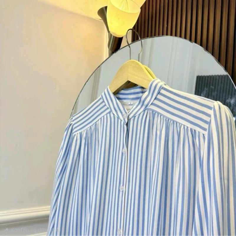 Azura Blouse - Kemeja Wanita Salur Terbaru Korean Look Basic Casual - Baju Atasan Wanita Garis Bahan Katun Lengan Panjang