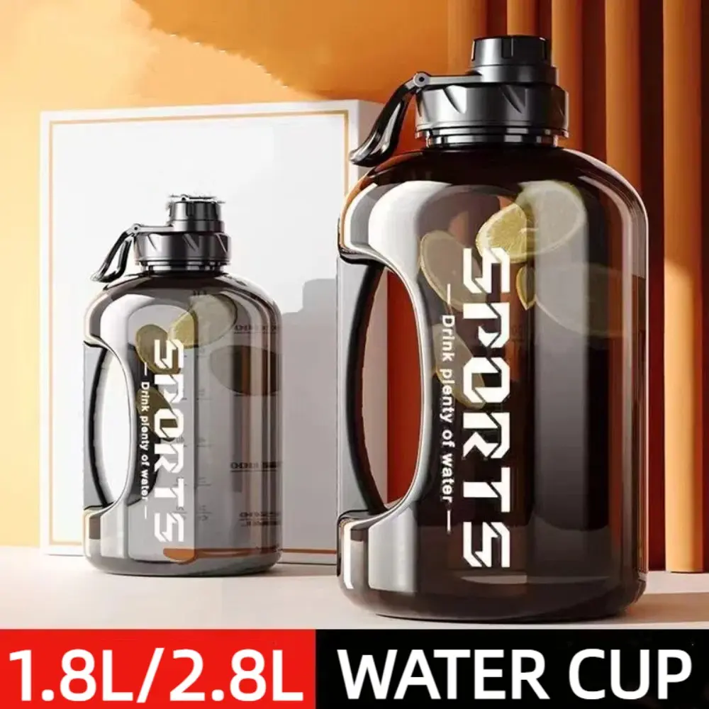 New 1.8L/2.8L Large Capacity Water Bottle Leakproof Portable Big Belly Cup with Handle with Straw Drinking Tumbler for Camping