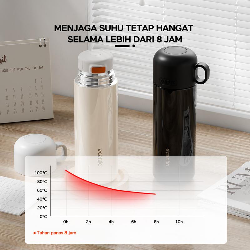 Product Introduction of ecentio termos air panas 500ml stainless steel 304+316 tahan 8 jam botol air dengan tutup kecil portable Vacuum 4
