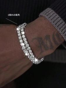 ラインストーン装飾テニスチェーンブレスレット、ファッションジュエリー、男女兼用、トレンディでオールマッチな誕生日ギフトに最適なジュエリー