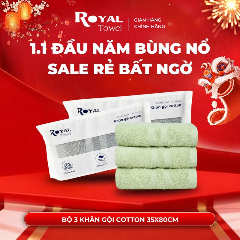 Bộ 3 khăn gội 35x80cm Royal Towel sợi bông Cotton Thấm Hút Không Ra Màu Dùng Cho Nhà Tắm Của Gia Đình Spa Khách Sạn