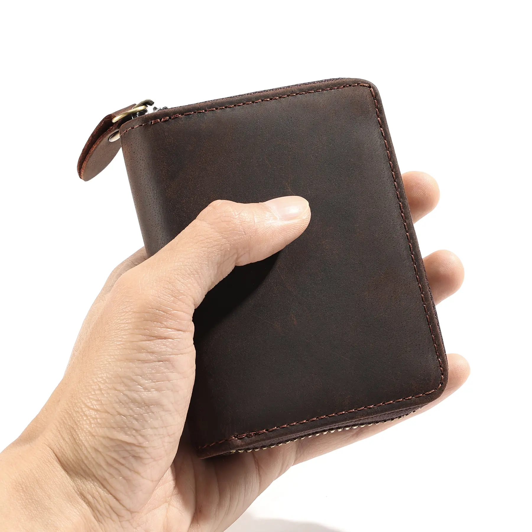 Business Card Holder Men Retro Cowhide Wallet Women Zipper Credit Id Card Holder Case Coin Purse with Rfid Blocking