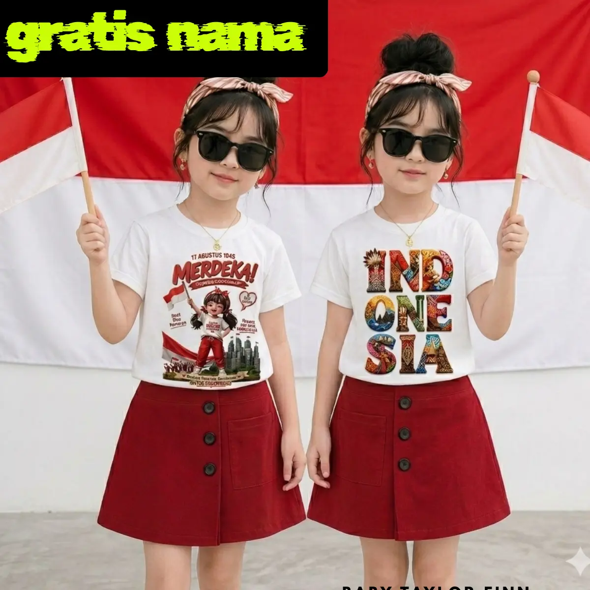 Setelan Merah Putih Anak perempuan Setelan Kemerdekaan FREE NAMA