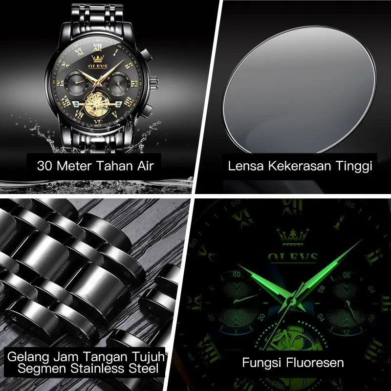 Jam Tangan Pria OLEVS 2859 Anti Air Luminous Analog Chronograph Stainless Steel Men Watch 1