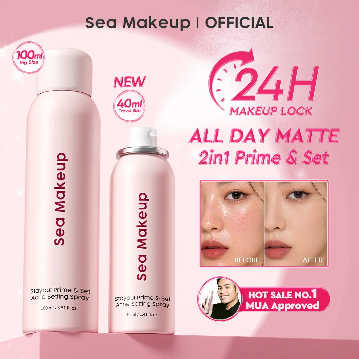 Sea Makeup Stayput Prime & Set Continuous Setting Spray 100ml - Riasan Tahan Lama 24 Jam, Finishing Velvet Halus, Kontrol Minyak
