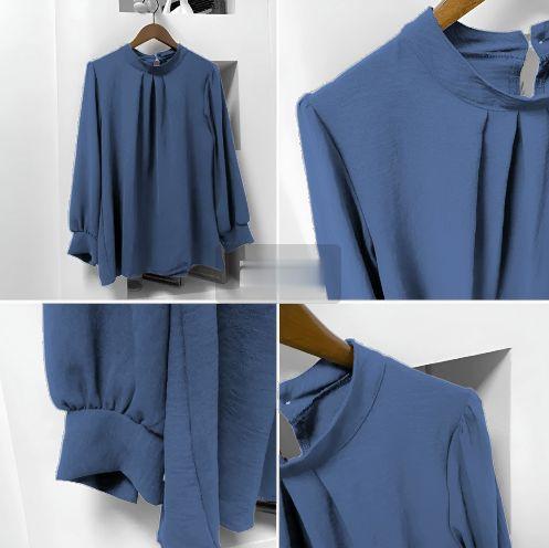 Blus Wanita Crinkle Airflow Kancing Jamur Belakang Modern Ringan Sejuk Nyaman Elegan Anggun Praktis Baju Atasan Dewasa Panjang Cantik Tangan Lembut Unik 5