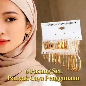 6 pasang anting-anting Anting-anting wanita Aksesori Perhiasan Anting-anting berlapis emas Desain geometris Gaya Eropa dan Amerika Anting-anting serbaguna Set anting-anting