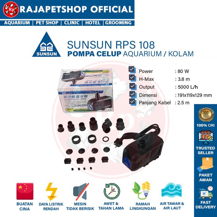 Gambar ( POMPA AIR ) SUNSUN RPS 108 SUBMERSIBLE WATER PUMP KOLAM AQUARIUM POMPA CELUP LOW WATT HIDROPONIK dari Rajapetshop Official Kota Surabaya Tokopedia