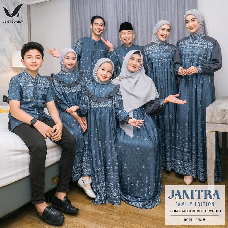 SISOL - JANITRA FAMILY SET SERIES ORI VENTEDAILY 2025 - Baju Seragam Sarimbit Lebaran Idul Fitri Idul Adha Halal Bihalal Keluarga Dress Dewasa dan Anak + Kemeja Koko Dewasa dan Anak Kembaran Motif dan Bahan Leonel Ricci mix Torygold Premium Ekskulif 2