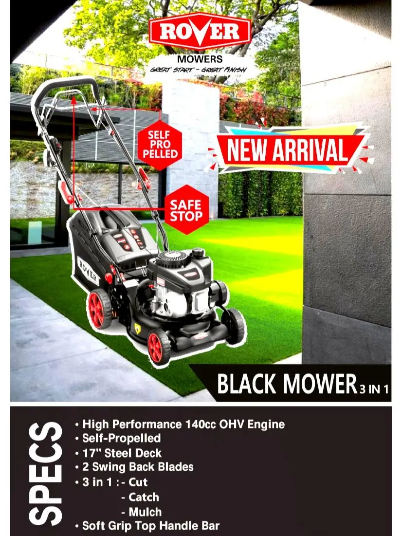 Mesin Potong Rumput Dorong ROVER 3in1 BLACK MOWER 17"