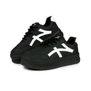 Sepatu Sneakers Casual Wanita Hitam Putih Bertali Gaya Korean Style Shoes Sport Cewek Olahraga Kasual Premium Sintetis Anti Slip Size 36-40 skena