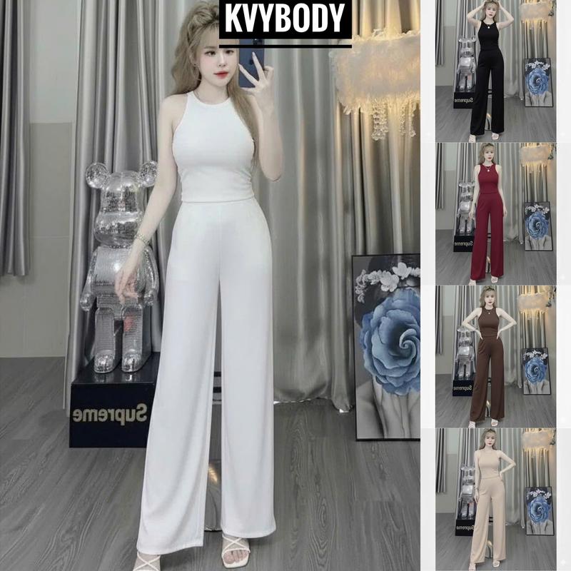 Set áo sát nách cổ tròn kèm quần dài ống rộng KVYBODY S51 chất thun cotton borip lụa dày mịn co giãn