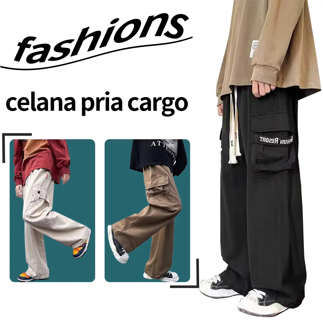 celana cargo pria baggy pants celana chinos pria panjang baggy leg pants celana study tour celana hammerstout