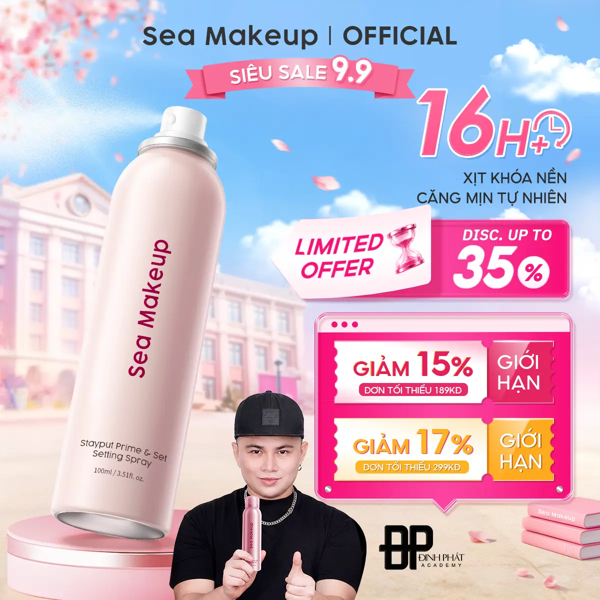 Xịt khoá nền Sea Makeup Hỗ trợ cố định lớp trang điểm dưỡng ẩm lâu trôi và hiệu quả lì mịn 100ml