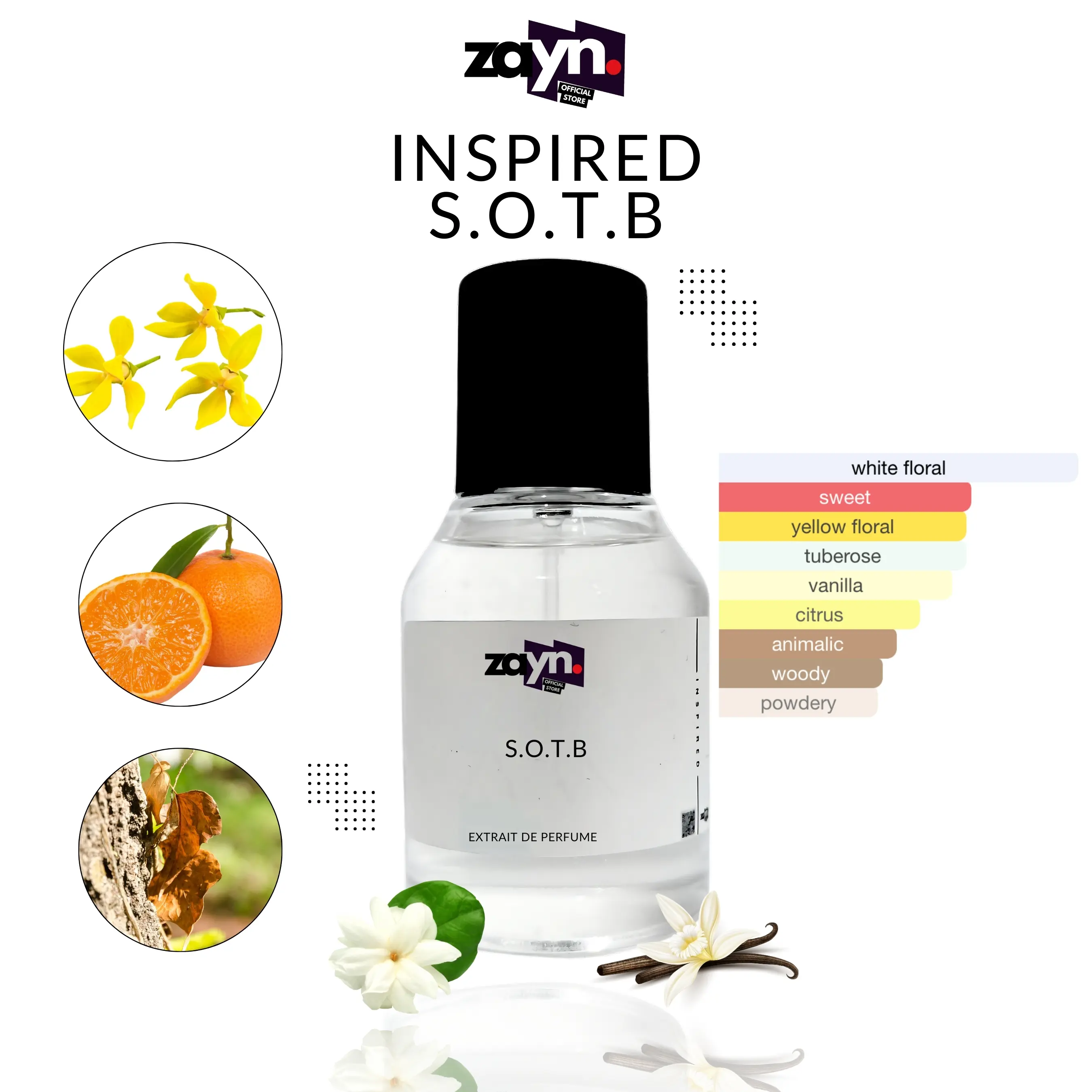 SOTB S & Co Inspired by ZAYN parfum wanita pria unisex 35ml aroma white floral tuberose woody sweet 35ml EDT EDP Extrait de Perfume Elegant Wanginya Elegant Wanginya