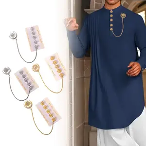 Kancing Baju Kurung Set Bros Pin Rantai Jas Rumbai Melayu Baju Melayu Pria Set Anti Karat Kancing Pin