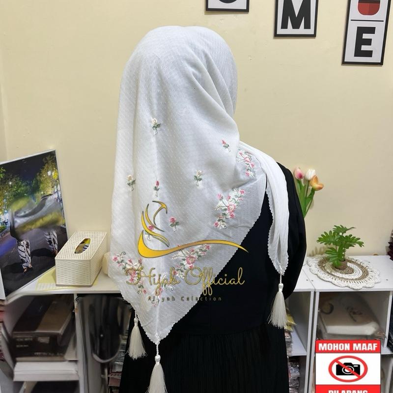 Hijab Segi Empat Potton Star Tassel Bordir Bunga Sakura Kerudung Wanita Muslim Katun Nyaman Square 2