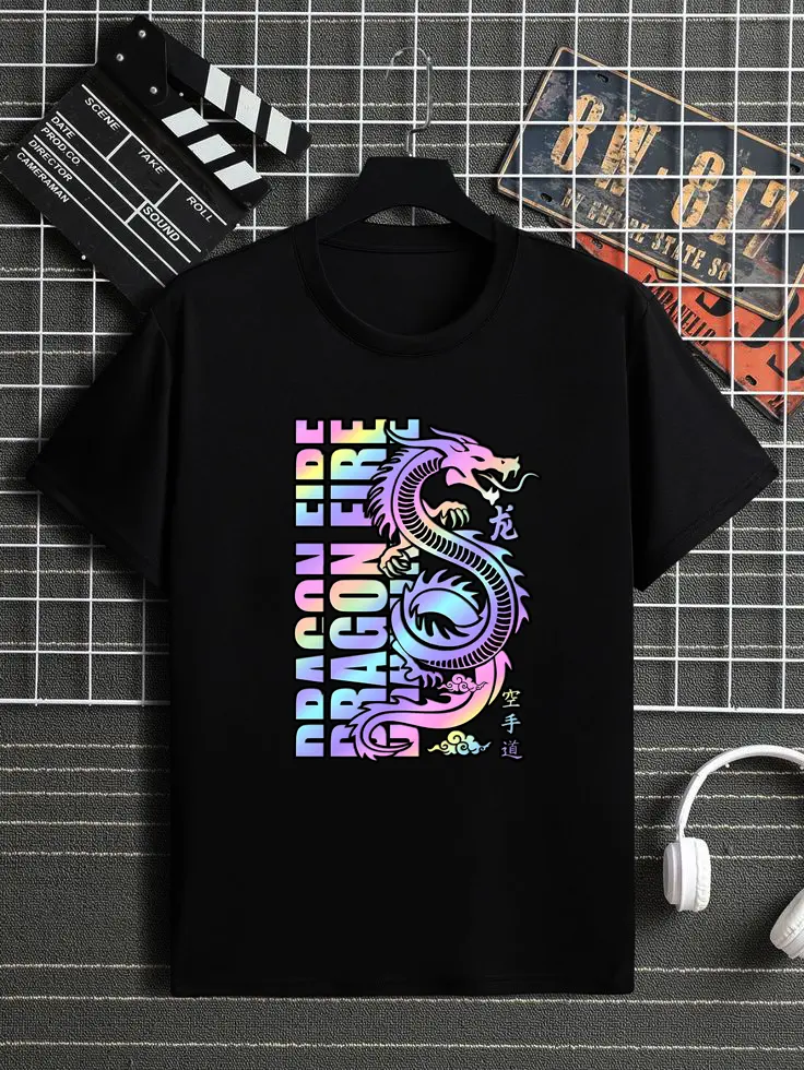 Kaos Anak Dragon Fire Hologram Lengan Pendek Bahan Katun 30S