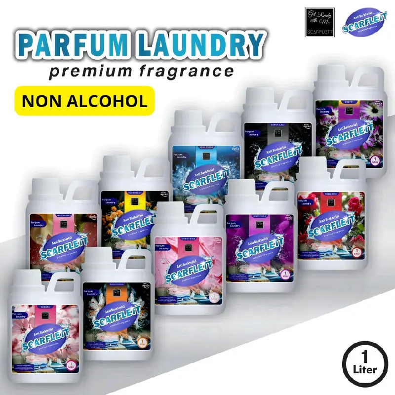 Parfum Loundry Non Alkohol Scarflett Pewangi Pelicin Strika Kain Pakaian 1 Liter Anti Jamur pink Bakteri blue 1