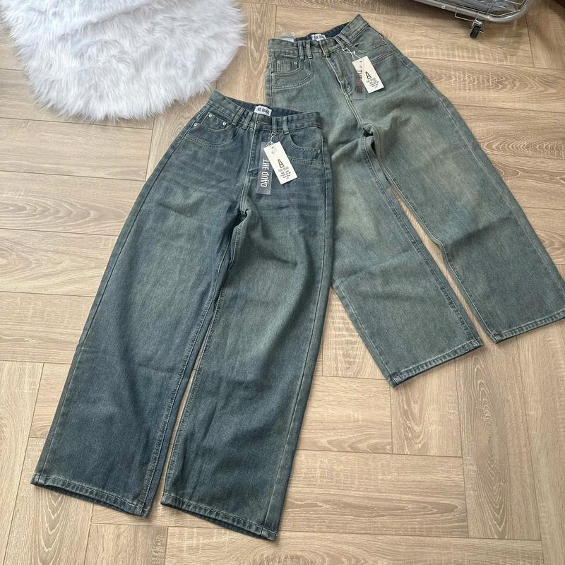  THE QUAO - Quần Jean Nữ Lưng Cao Ống Rộng 24CM-25CM Viền Túi Đai Đôi S0211_565 