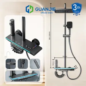 GUANJIE - shower kamar mandi satu set + keran shower + set shower bathtub stainless steel - set batang shower air panas dan dingin - paket mandi