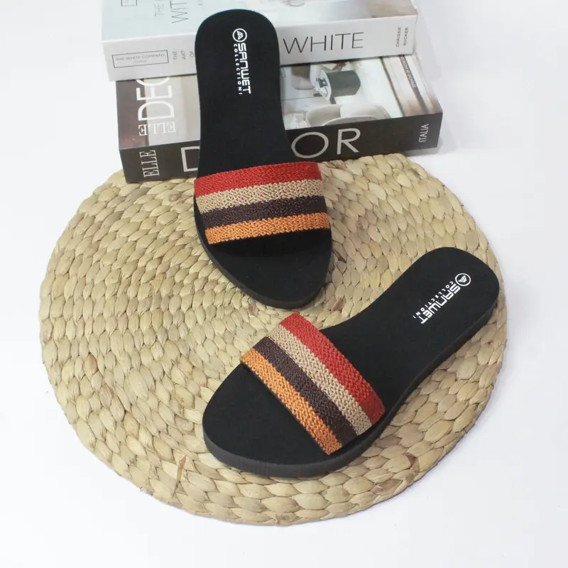 Sandal Flat Wanita Dewasa Selop Rajut Kombinasi Tanpa Hak Terbaru 3