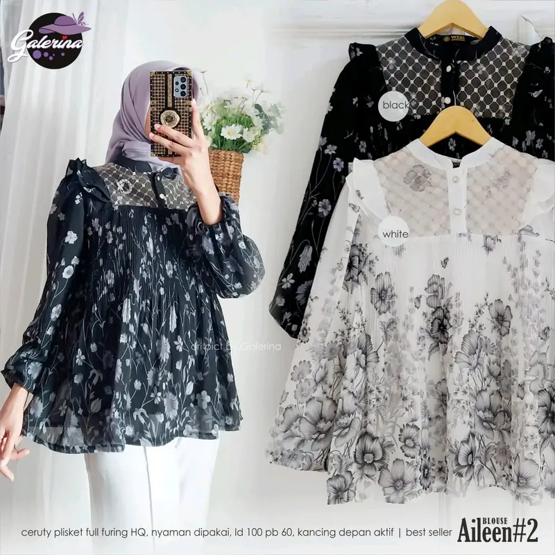 Aileen Blouse baju atasan wanita motif cantik dan anggun Panjang 4