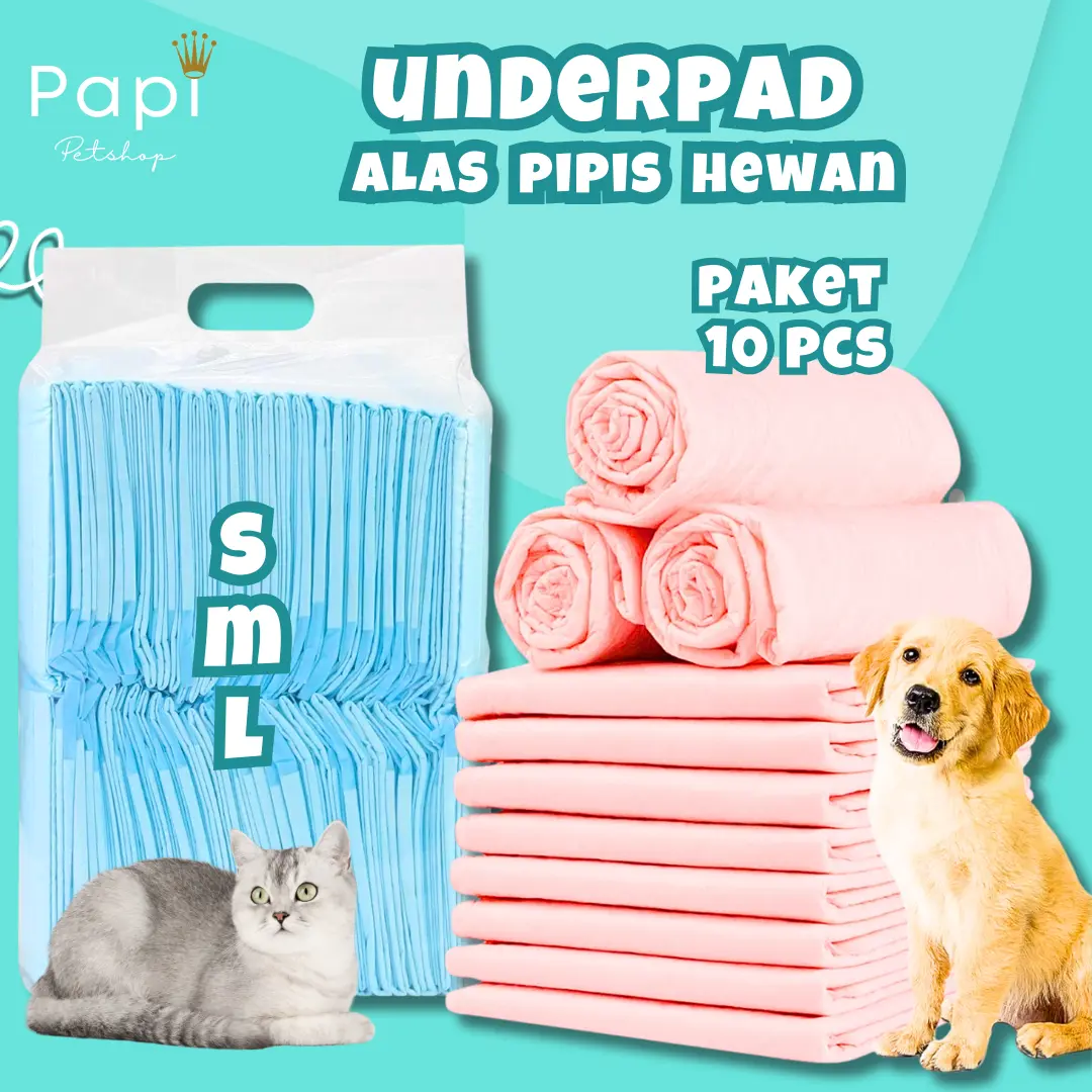 Papi Petshop Paket 10pcs Alas Pipis Underpad Kucing Popok Anjing Perlak Hewan Peliharaan Anti Bocor Underpads 30x45cm 45x60cm 60x60cm