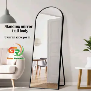 Kaca Cermin Standing Mirror 150x40cm Full Body Aesthetic Oval Anti Rayap & Pecah Desain Elegan untuk Berbagai Ruangan Warna Hitam Coklat Putih Gold Cream