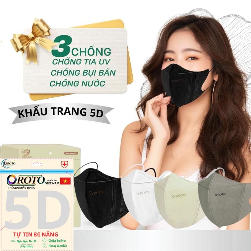  Thùng 220 khẩu trang 5D OROTO chính hãng khẩu trang chống nắng tia uv và bụi bẩn - Trắng Xám Đen Xanh rêu Hồng Phấn Hồng Ruốc Nâu 