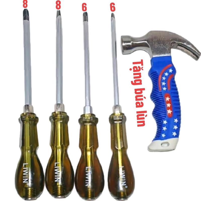   Tặng búa lùn  combo 4 tua vít đóng 1 đầu hàng liwin 2 tua vít 6×150 ke+dẹp và 8×150 ke +dep thép cứng chống gỉ 
