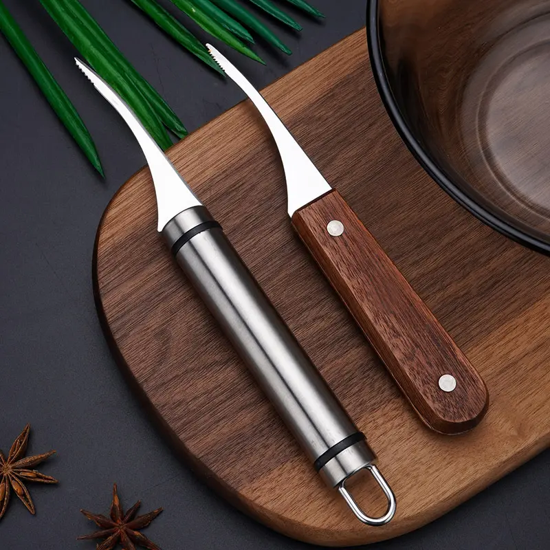 ​​​​​​​Stainless Steel Solid Wood Handle To Remove Shrimp Line Knife Open Shrimp Back Knife Home Pick Shrimp Cut Fish Belly Knife Peel Shrimp Kitchen Gadgets