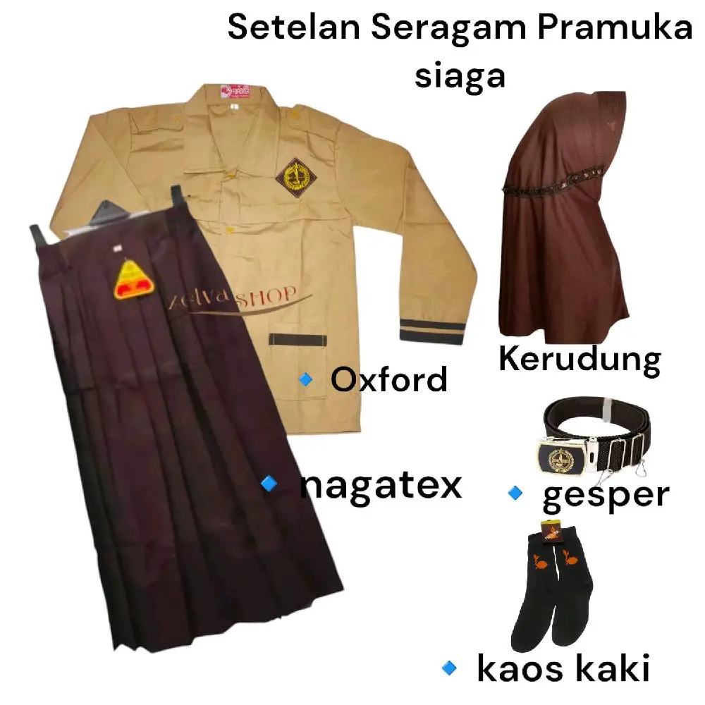 Setelan seragam pramuka siaga anak perempuan usia 6-13 tahun Set Baju siaga panjang Rok panjang coklat Fashion
