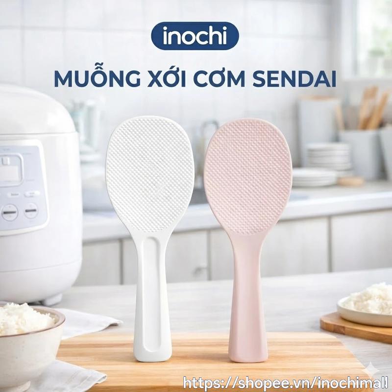 Muỗng Xới Cơm Chống Dính, Thìa Xới Cơm Đế Đứng Sendai inochi Cao Cấp Tiêu Chuẩn Nhật Kháng Khuẩn