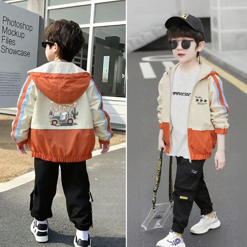 Áo khoác bé trai 0240A size đại gió 2 lớp in hình đẹp phối màu cute Fivebe