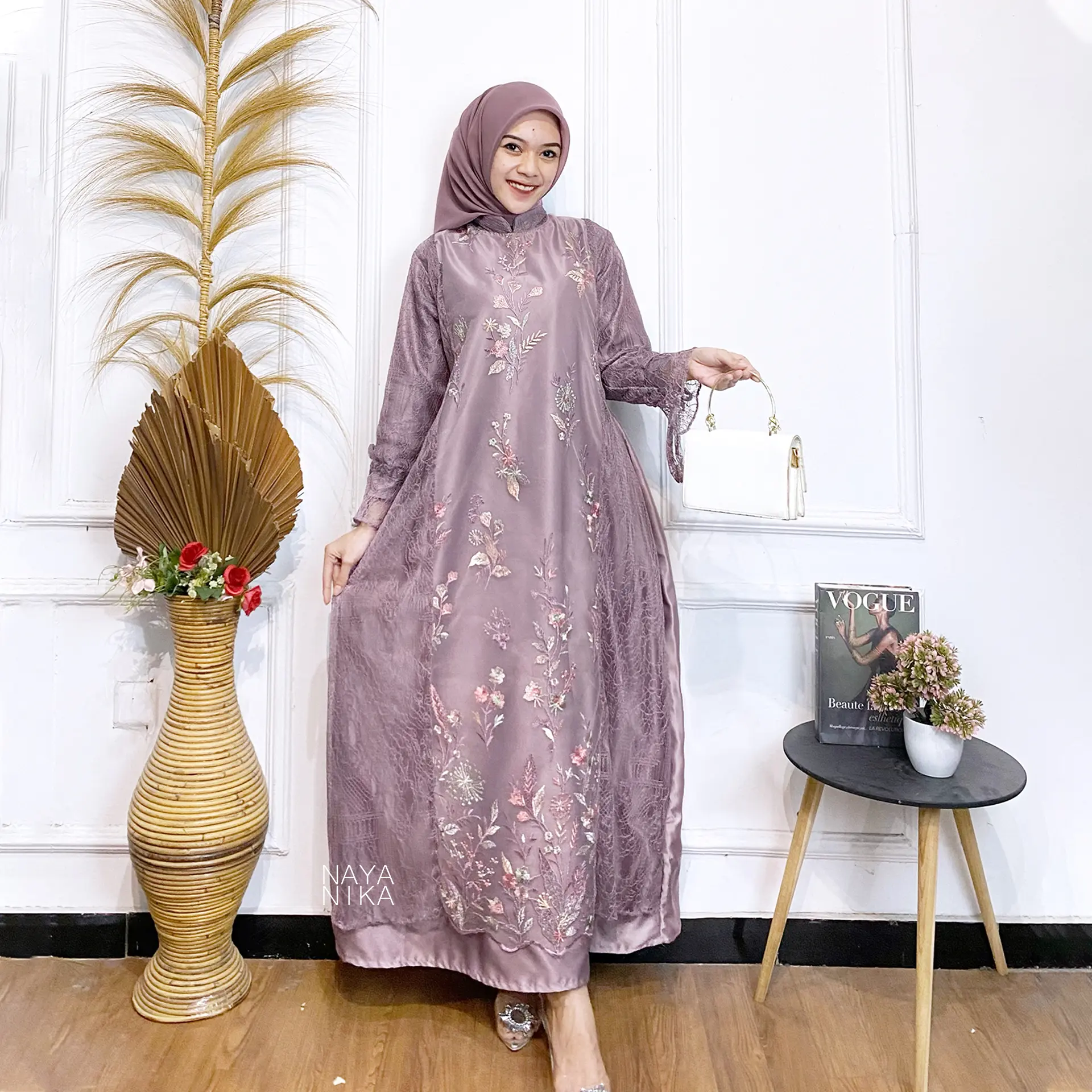 NAYANIKA BATIK - Maxi Dress Lebaran Terbaru AQILA Gamis Brukat Tulle Garden Kombinasi Chantily Outift Kondangan Kekinain Baju Gamis Terbaru 2025