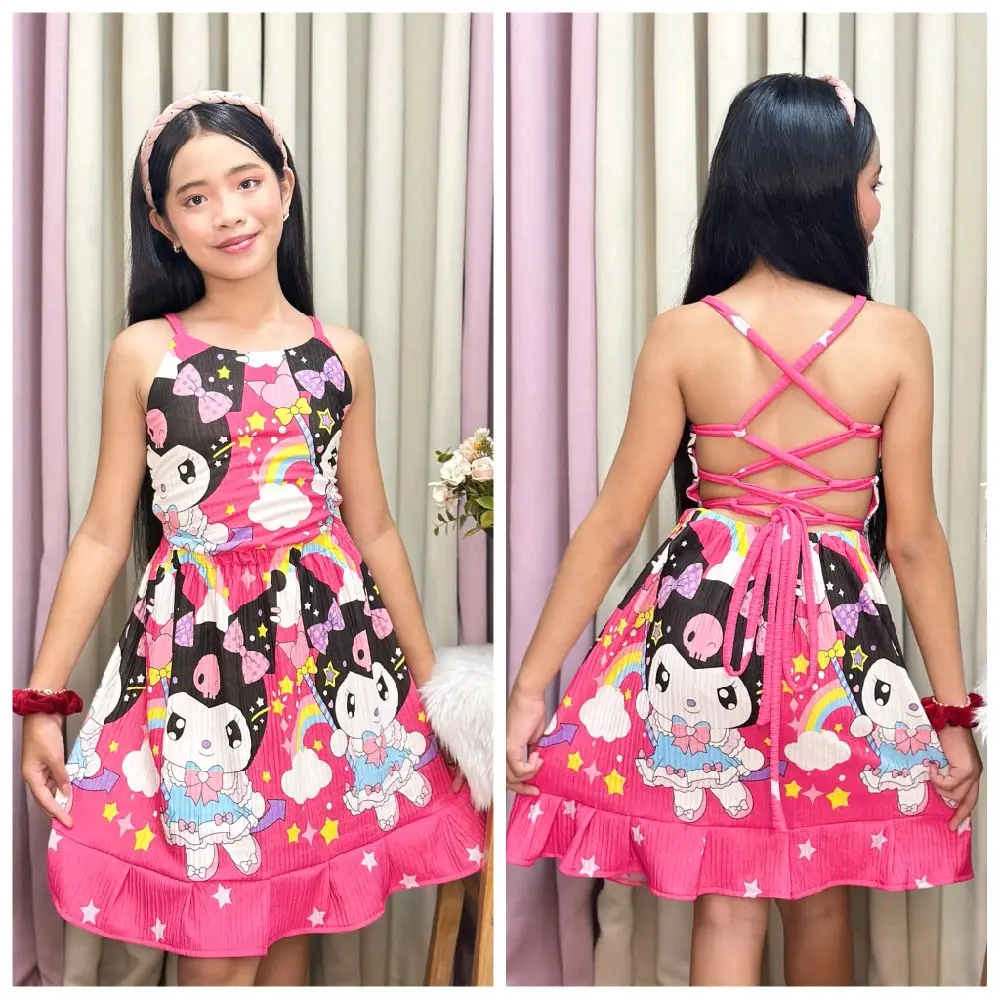 Rich puff sleeves dress/KIDS 6-12 years old/challis KIDS  alangan dress MALL QUALITY