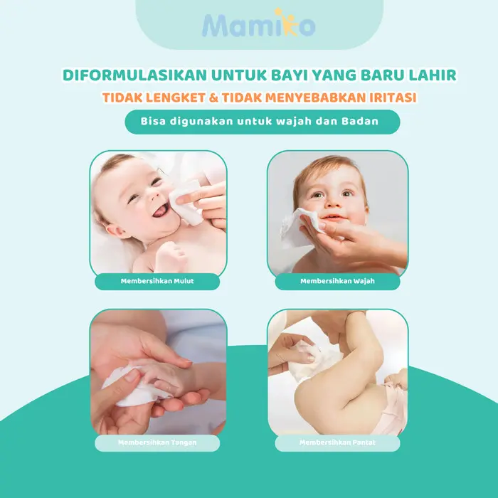 Mamiko Pure Water Baby Wipes - Tisu Basah Bayi 80s (3 Pack) 5