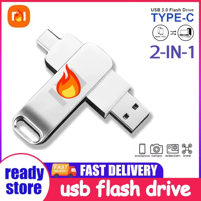 TYPEC Flashdisk OTG USB 3in1 Kecepatan Tinggi Driver Flash Logam USB 256gb 512gb 1tb 2tb USB Flash Drive Untuk Hp/Komputer Android Dan Perangkat Lainnya Storage