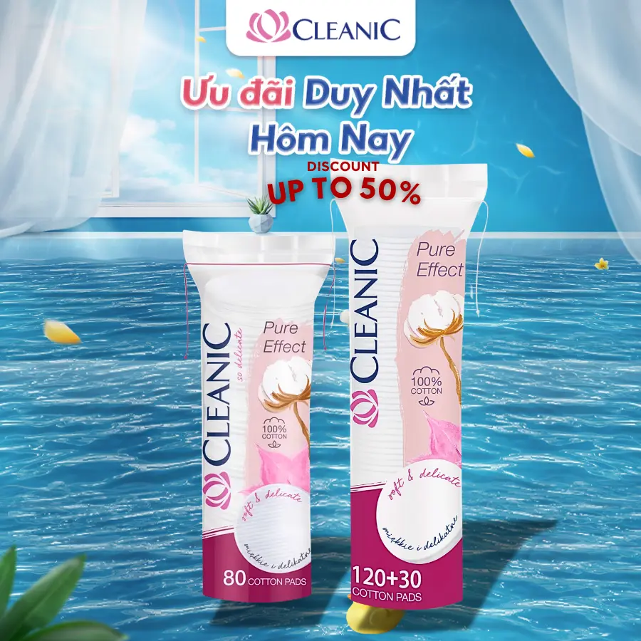 Bông Tẩy Trang nhãn hiệu CLEANIC 80Miếng - 150 Miếng cọ trang điểm Cosmetic Mỹ Phẩm Face  Makeup Remover Tất cả các loại da