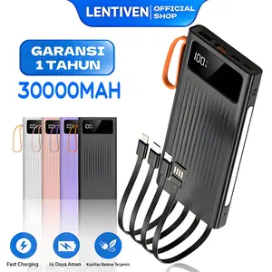 LENTIVEN Powerbank 30000 mAh Mini with 4 Kabel Data Usb Fast Charging PJ57