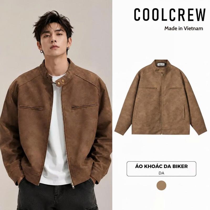 Áo Khoác Da Biker COOLCREW Phong Cách Thời Trang Cổ Điển Cho Nam Nữ AKD051